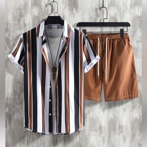 NWT Men Striped Shirt & Drawstring Waist Shorts